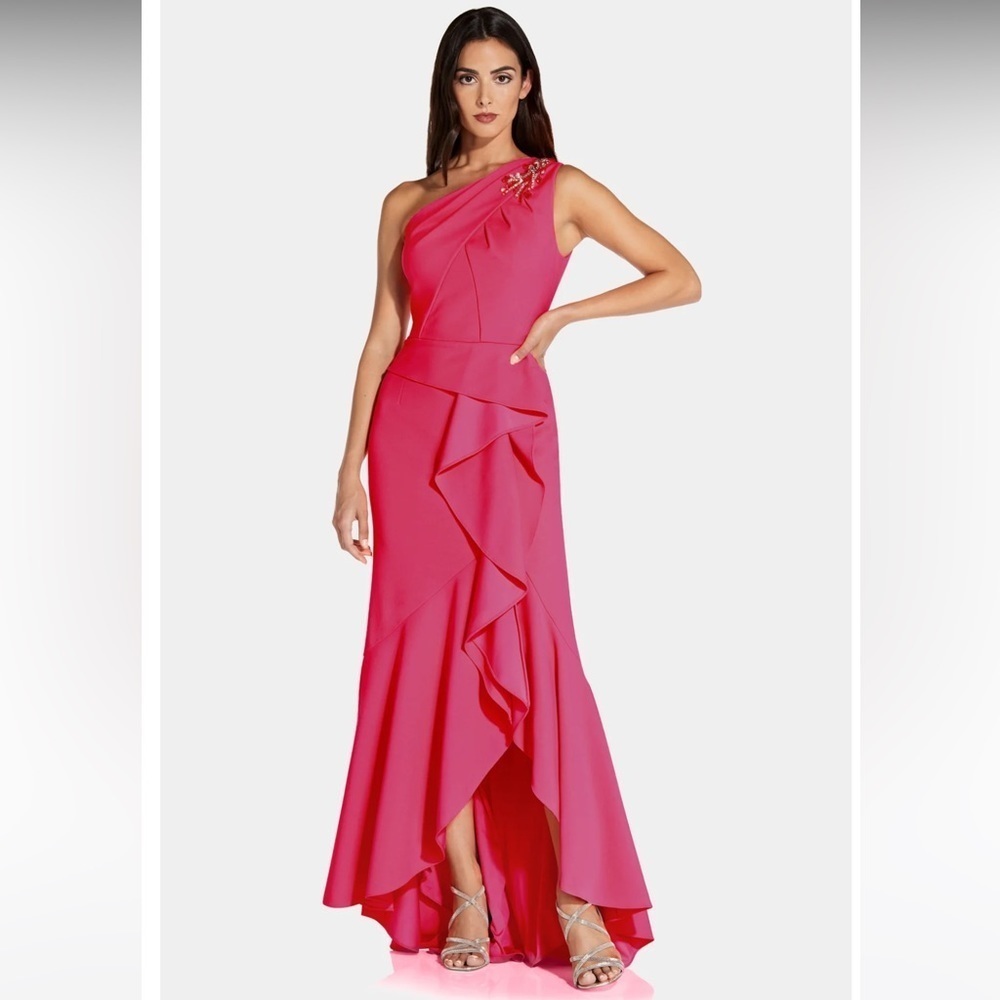 ADRIANNA PAPELL One Shoulder Crepe Gown Pink Size 4 NWT